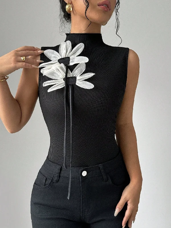 corset style women sexy lingeriePrivé Women's Tight-Fitting Sexy 3D Mesh Floral Strap Camisole Top
