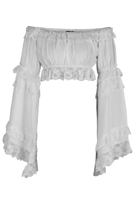 overbust women bustiers and corsetsWhite Smocked Flare Sleeve Peasant Top