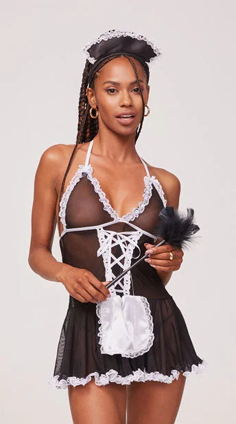 women plus - size cosplay costumes comfortMesh French Maid Lingerie Costume