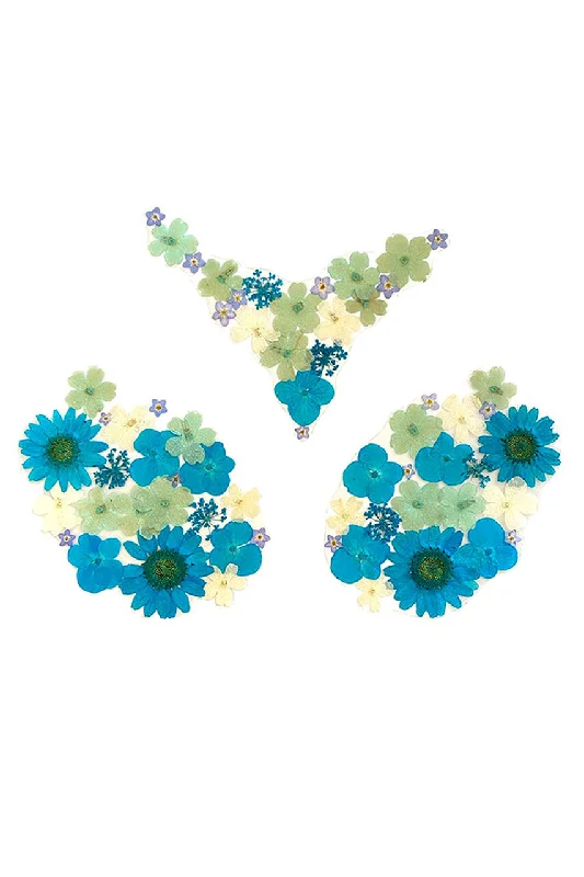 Eco-Friendly Organic Lingerie for Women Spring Fling Blue Real Dried Pressed Flower Nipztix