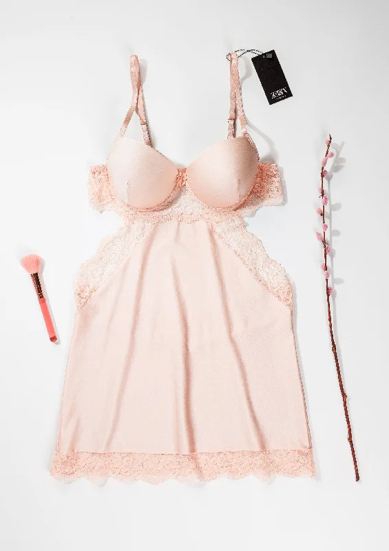 Elegant French Lace Lingerie for Women Satin Padded Cup Babydoll