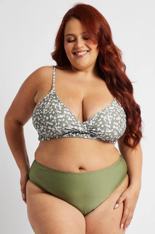 balconette style women bikini briefs for a unique lookGreen Floral Bikini Set