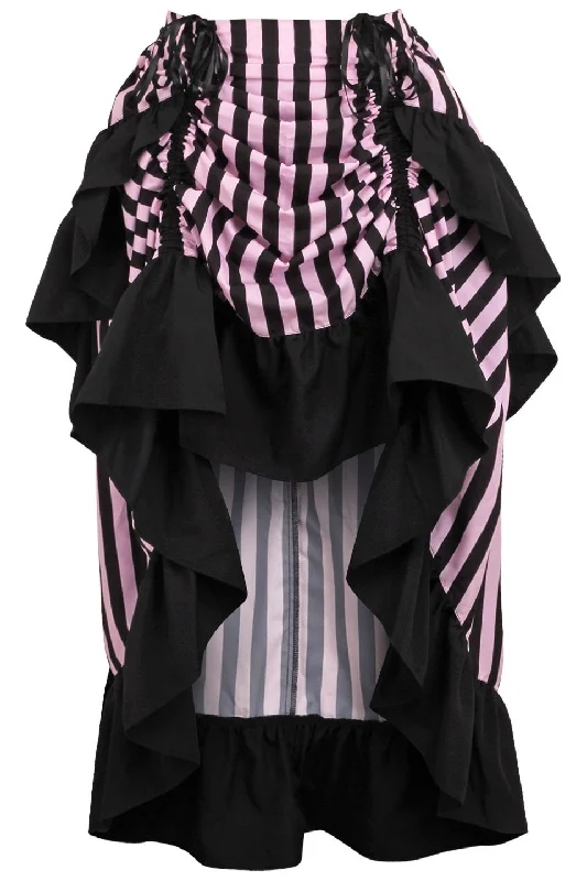 longline women bustiers and corsetsBlack/Pink Stripe Adjustable High Low Skirt