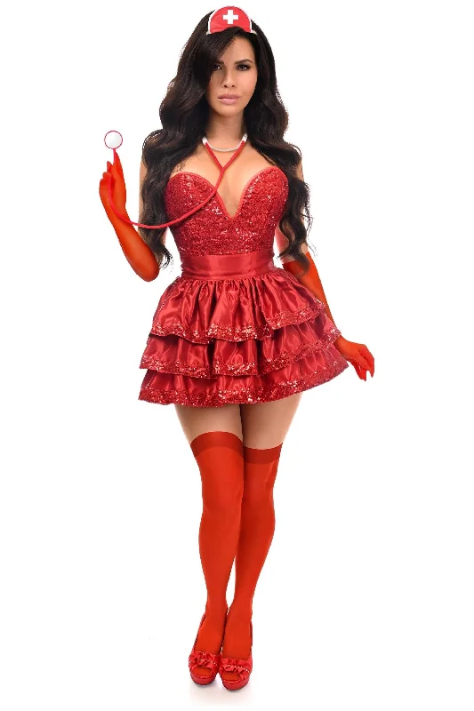 printed women bustiers and corsets patternsTop Drawer 5 PC Red Sequin Nurse Corset Costume