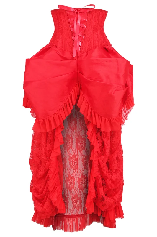 longline women bustiers and corsetsTop Drawer Steel Boned Red Lace Victorian Bustle Underbust Corset Dress