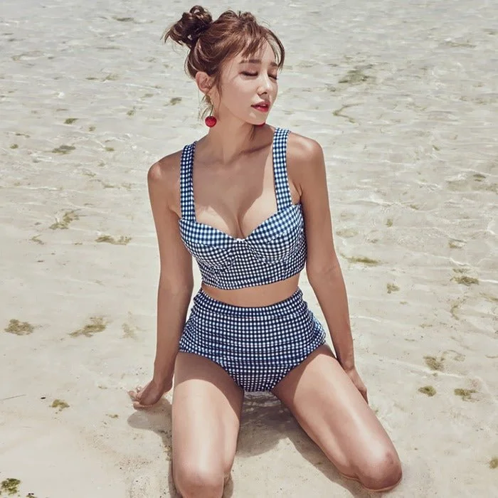 boyshort style women bikini briefs for more coverageJrem Two Piece Padded Plaid Piece High Waist Bikini Swim Suit Set