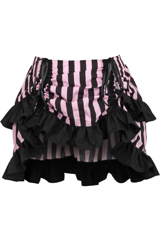 leather women bustiers and corsetsBlack/Pink Striped Ruched Bustle Skirt