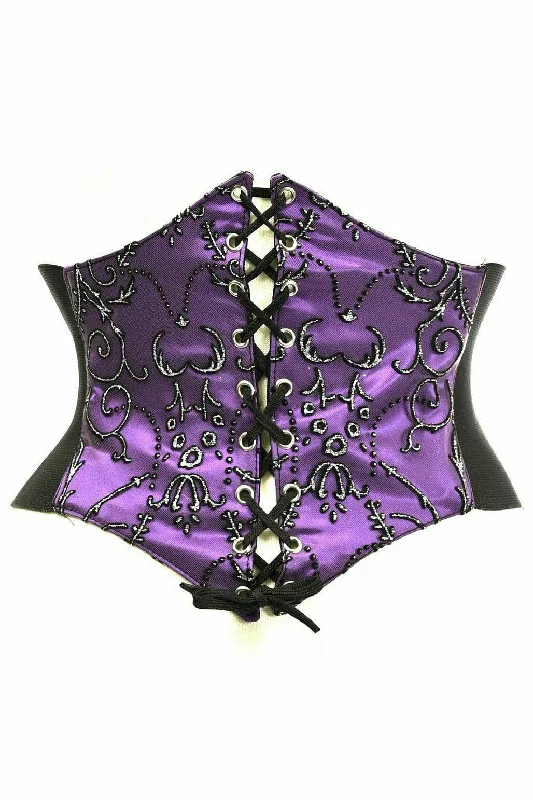 Women's Everyday Wear Lingerie Purple Embroidered Corset Belt Cincher