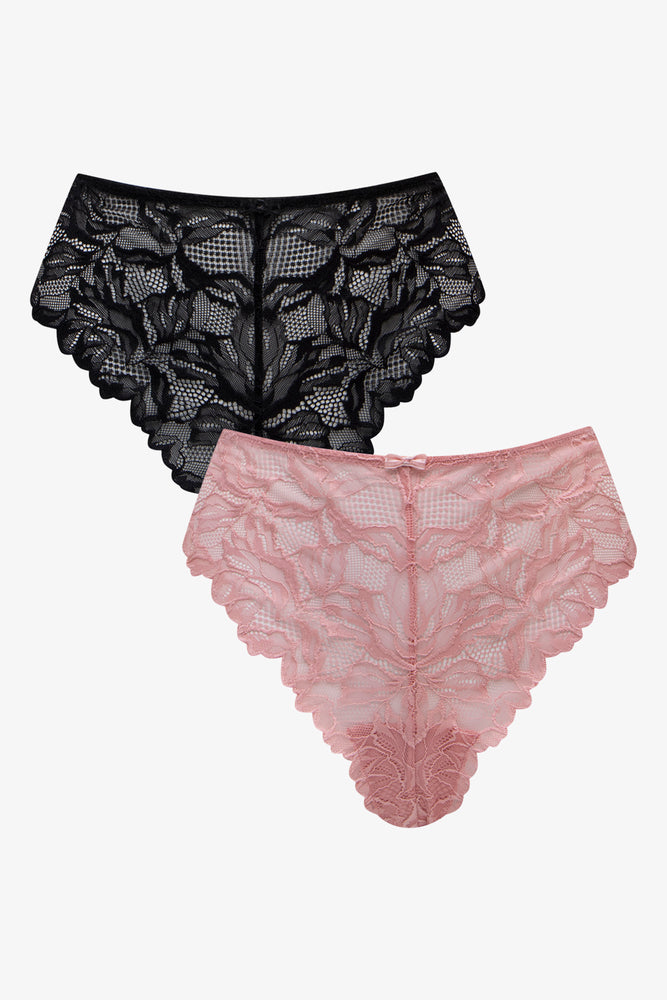 anti - chafing women thongs for long - distance runners2 Pack Lace Thongs Black & Pink
