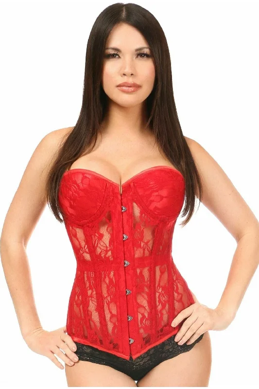 adjustable women bustiers and corsets fitLavish Red Sheer Lace Underwire Corset