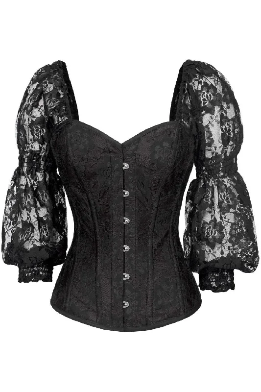 beaded women bustiers and corsetsTop Drawer Black w/Black Lace Steel Boned Long Sleeve Corset