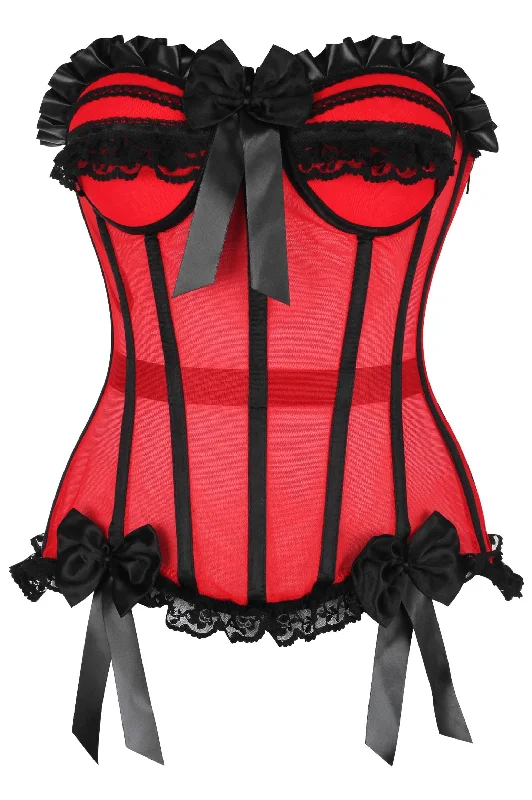 Edwardian inspired women bustiers and corsetsTop Drawer Steel Boned Red/Black Mesh Underwire Bustier Corset
