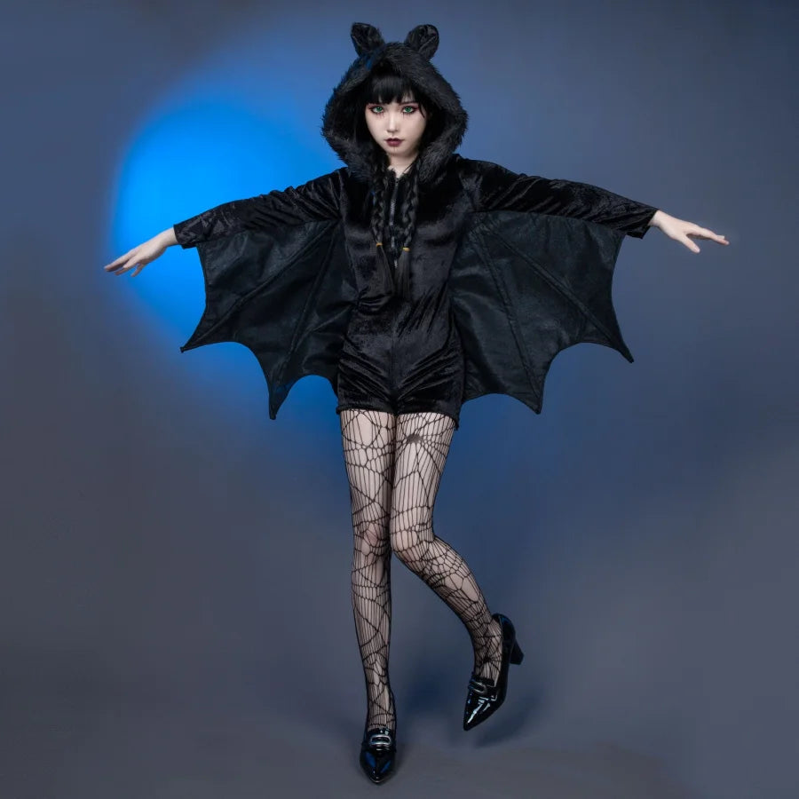 women cosplay costumes with detachable - partsVampire Bat Black Evil Horror Hooded Halloween Cosplay Costumes mp006082