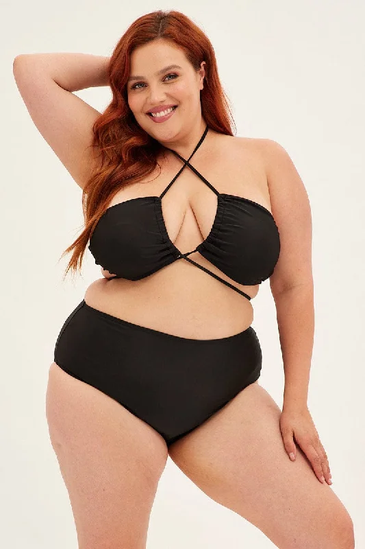 wireless women bikini briefs for a soft feelBlack Crossover Wrap Front Bikini Set
