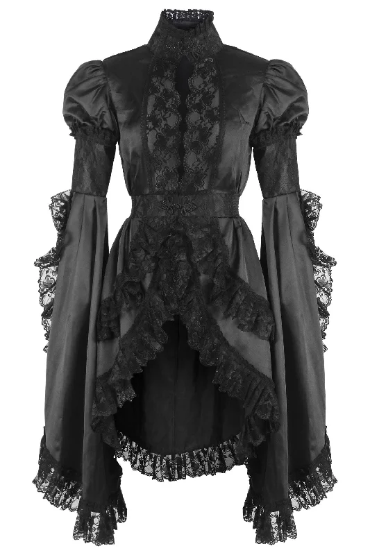 Gothic women bustiers and corsets aestheticBlack Satin & Lace Ruffled Jacket