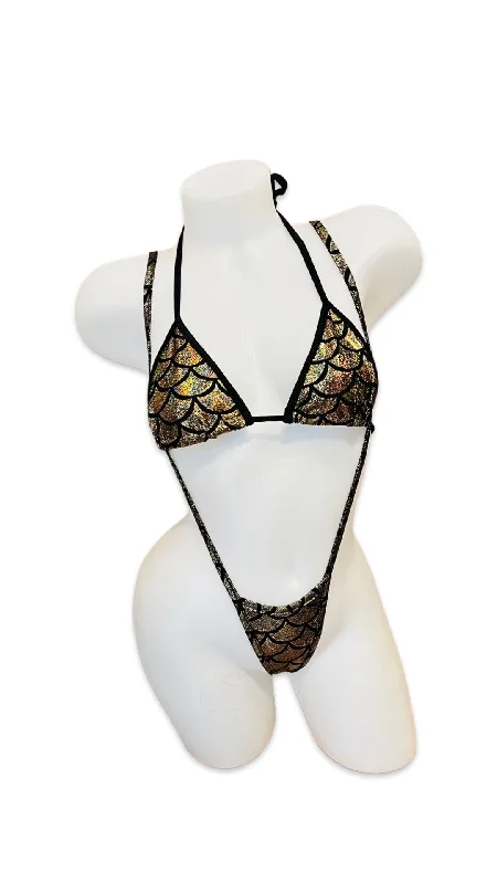 breathable women bikini briefs for all - day wearMermaid Bikini Top and Sling Shot Set Gold