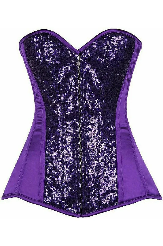 leather women bustiers and corsetsTop Drawer Purple Sequin Steel Boned Corset