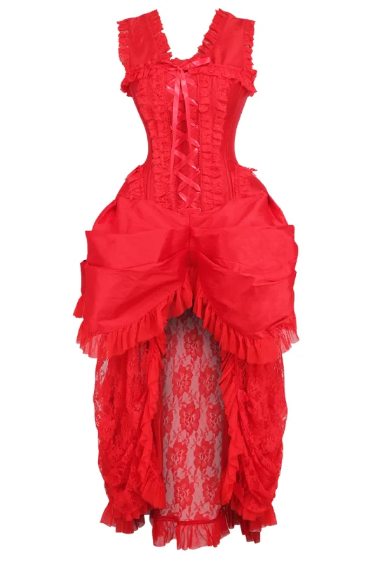 historical reenactment women bustiers and corsetsTop Drawer Steel Boned Red Lace Victorian Bustle Corset Dress