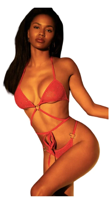 petite women bikini briefs for a flattering fitRhinestone Two Piece Heart Bikini Red