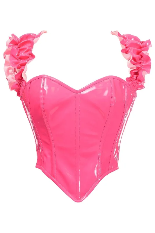 lace detailed women bustiers and corsetsTop Drawer Steel Boned Hot Pink Patent Ruffle Sleeve Bustier Corset