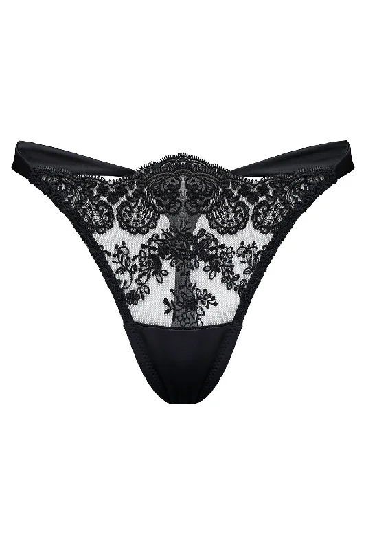 plus - size women thongs with wide - set straps for comfortFlore Black Thongs