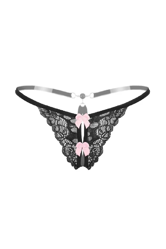 convertible women thongs that can be worn as a g - stringLace Desires Crotchless Thong