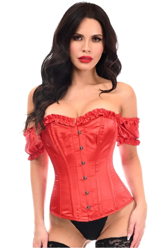 bridal women bustiers and corsetsTop Drawer Steel Boned Red Satin Overbust Corset w/Sleeves