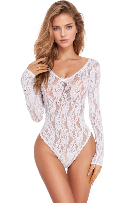 Women's Silk Lingerie Sets Adore White Lace Teddy