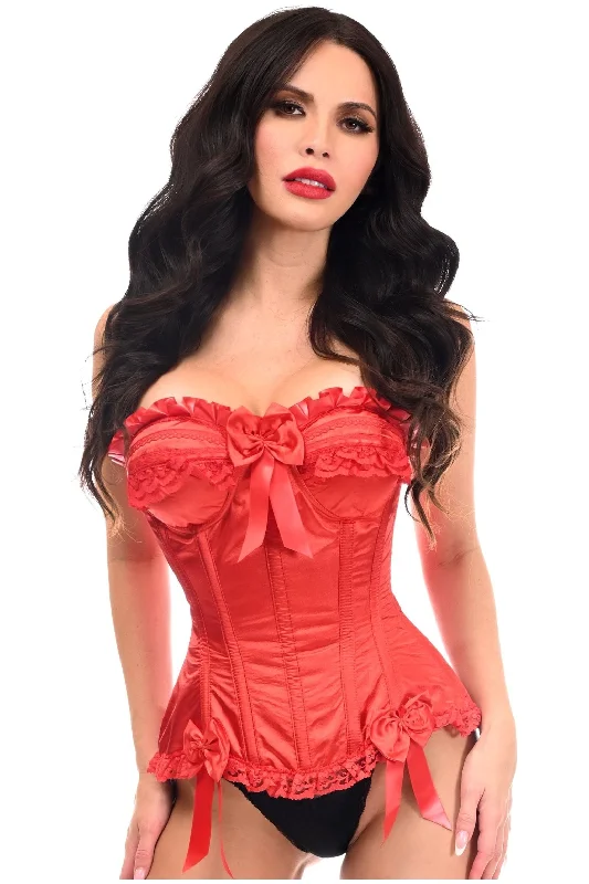 longline women bustiers and corsetsTop Drawer Red Satin Steel Boned Burlesque Corset
