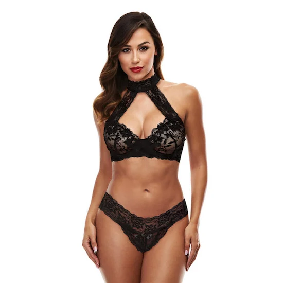 petite women bikini briefs for a flattering fitBACI 3166 Lace Halter Bikini Set M/L - Black