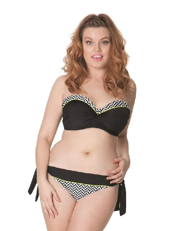 coordinating women bikini briefs with beach cover - upsCurvy Kate Hypnotic CS3641 Bandeau Bikini Top Monochrome/Olive Swimwear