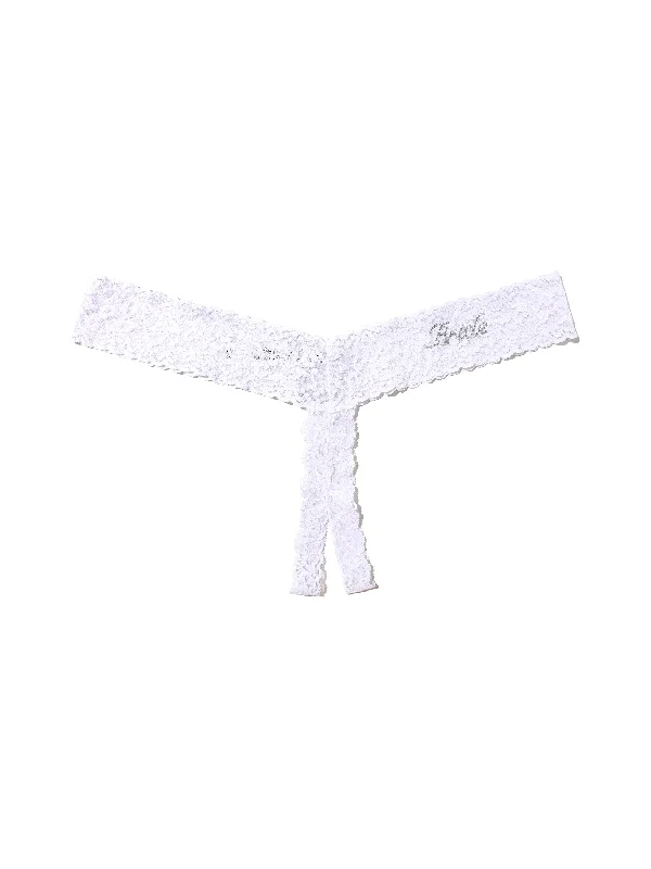 seamless beaded women thongs for a sophisticated designPlus Size Bride Crystal Crotchless Thong White