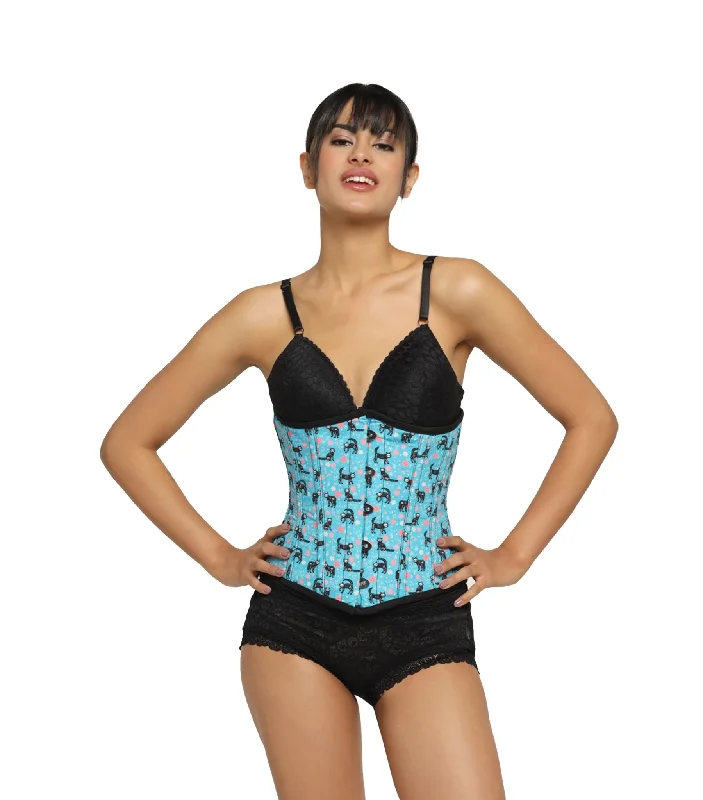 rhinestone embellished women bustiers and corsetsCat printed waist reducing  underbust corset