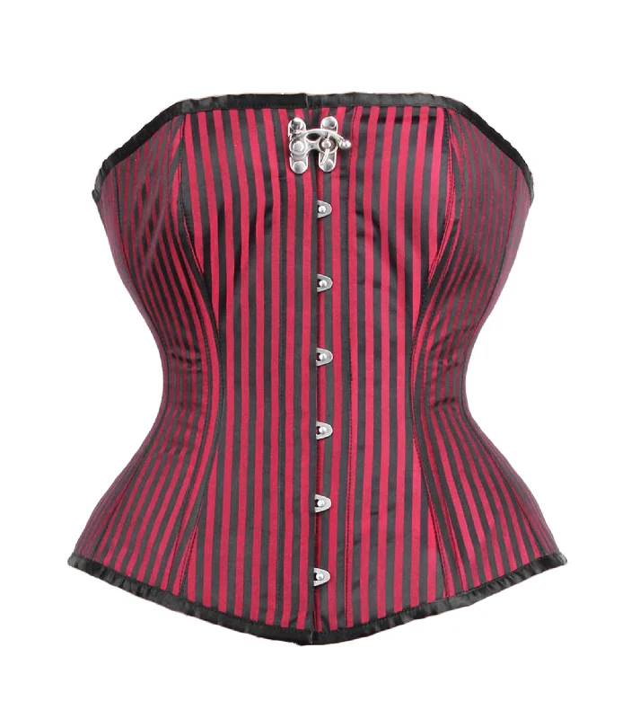 Edwardian inspired women bustiers and corsetsRed Black Stripes Long Line Overbust Corset