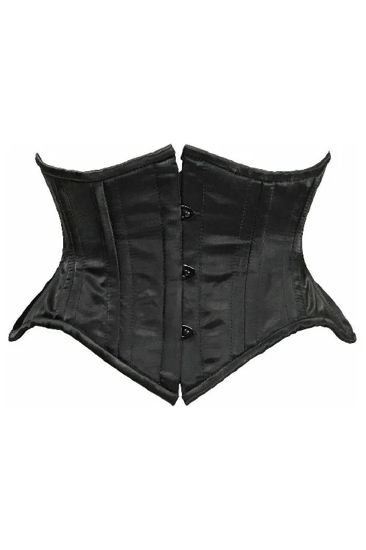 rhinestone embellished women bustiers and corsetsTop Drawer Black Satin Double Steel Boned Curvy Cut Waist Cincher