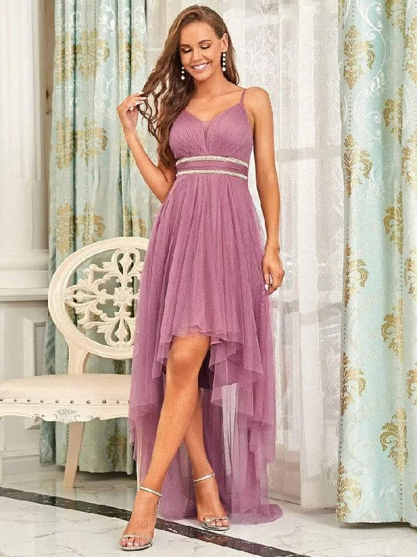 women sexy dresses with bead - embroidered bodicesPlus Size High Low Long Formal Dress