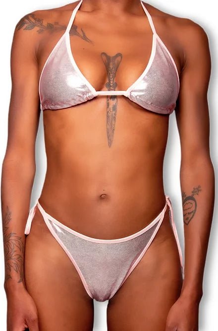 high waisted women bikini briefs for tummy controlX9 Bikini: Baby Pink Metallic (Scrunch)
