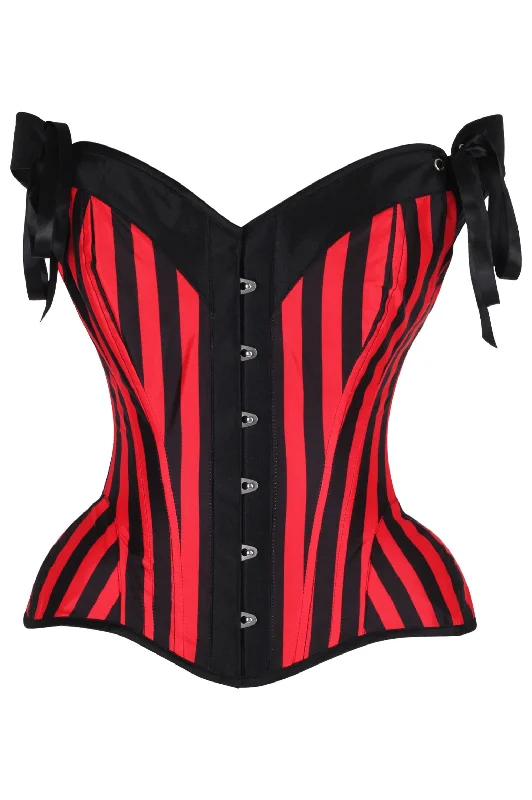 hypoallergenic women bustiers and corsetsTop Drawer Red/Black Striped Steel Boned Corset w/Straps