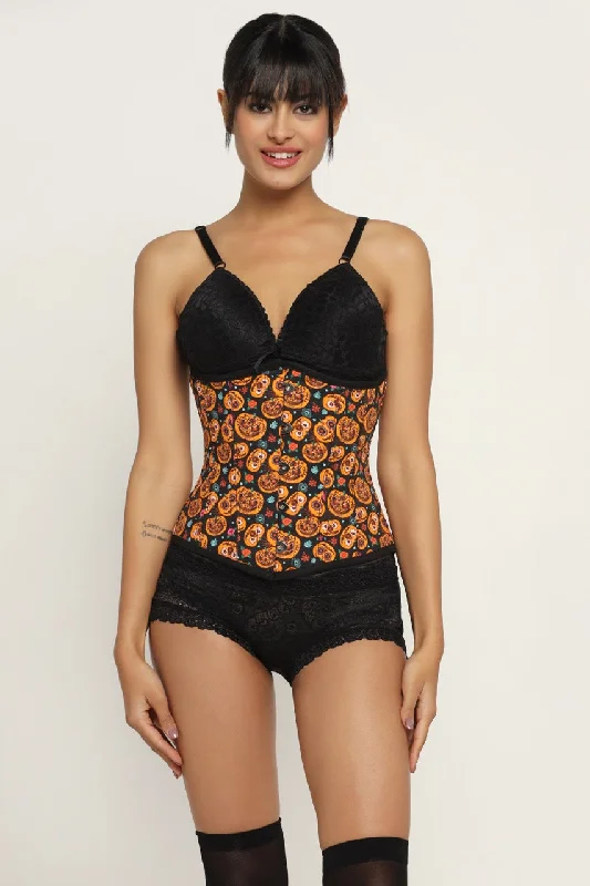 printed women bustiers and corsets patternsPumpkin flower printed waist reducing  underbust corset