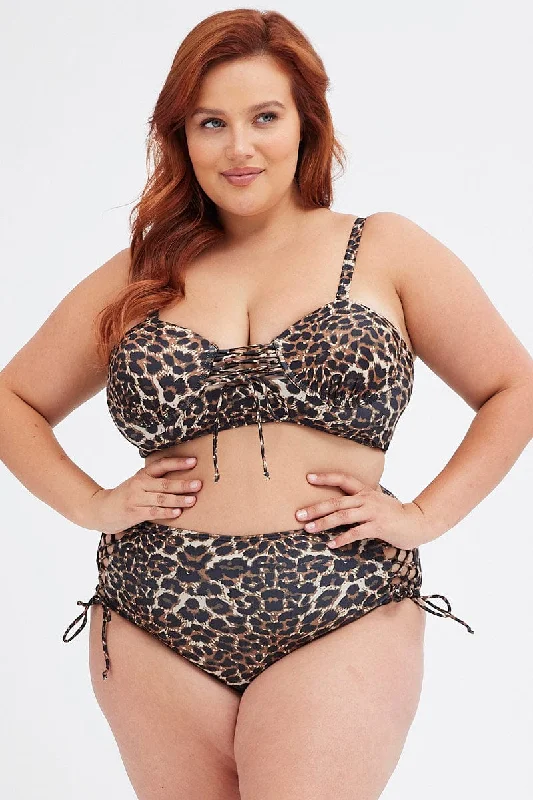 seamless cup women bikini briefs for a natural lookBeige Animal Print Tie Front Bikini Set
