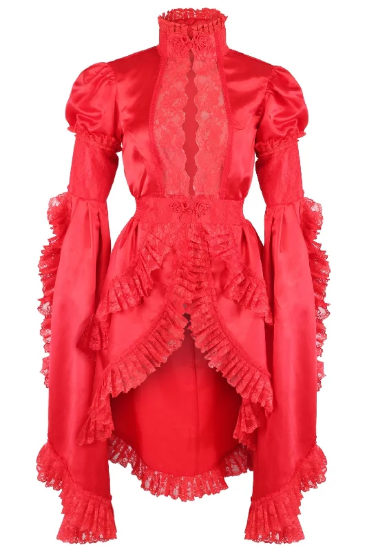 petite women bustiers and corsetsRed Satin & Lace Ruffled Jacket