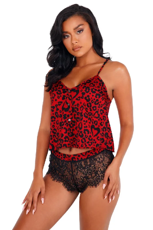 Plus Size Lace Lingerie for Women Heart Shaped Leopard Pajama Set
