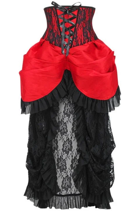 leather women bustiers and corsetsTop Drawer Steel Boned Red/Black Lace Victorian Bustle Underbust Corset Dress