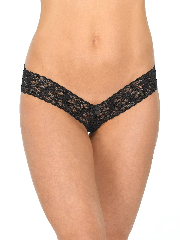 high - waisted women thongs for tummy control&oh™ Signature Lace Crotchless Thong Black