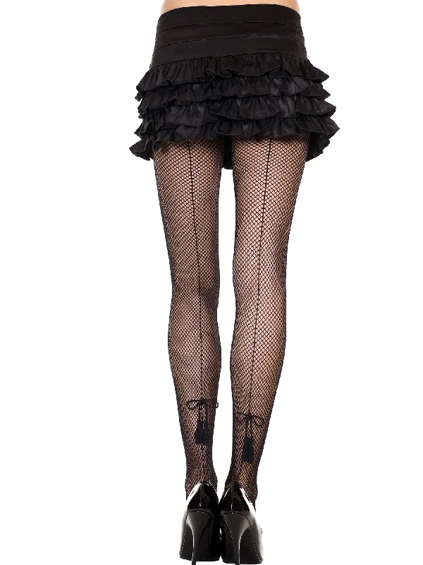 Women's Velvet Tight Trousers in Burgundy for a Luxurious and Elegant AppearanceBackseamed Fishnet Tights with Tassel Bow - One Size