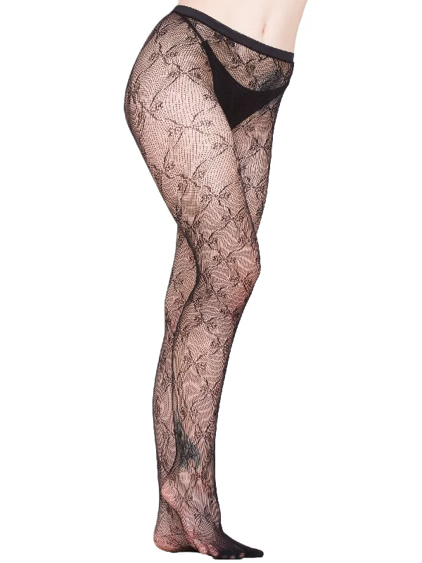 Women's Fleece - Lined Tight Trousers in Dark Blue for Warmth in Cold WeatherBlack Bow Tie Lace Tights - One Size