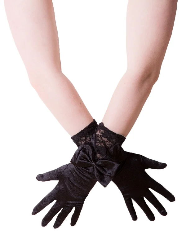 petite women lingerie for a flattering fitBlack Satin Glove With Lace Inset And Bow - One Size