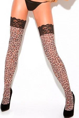 Plus Size Women's Snake - Print Tight Trousers in Brown and Black for a Bold Fashion StatementLeopard Thigh Highs
