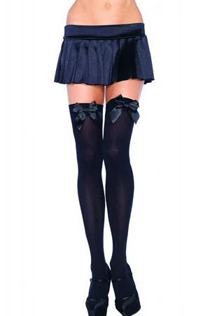 Women's High - Waisted Tight Trousers with Side Slits in Beige for a Trendy LookOpaque Thigh High with Bow