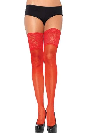 Plus Size Women's Printed Tight Trousers in Floral Patterns for a Spring - Inspired OutfitRed Thigh High with Silicone Lace Top